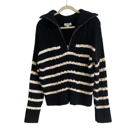 La Ligne Stripe Quarter Zip Turtleneck Sweater Black White Women’s Large Knit - Picture 1 of 16